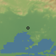 Shaded relief of the 59 km around Unión Hidalgo, drawn from the GMTED2010 grid