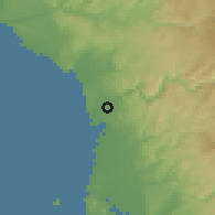 Shaded relief of the 56 km around Vicente Guerrero, drawn from the GMTED2010 grid