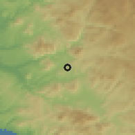 Shaded relief of the 56 km around Villa del Campo, drawn from the GMTED2010 grid
