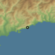 Shaded relief of the 52 km around Fontvieille, drawn from the GMTED2010 grid