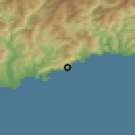 Shaded relief of the 52 km around Monaco-Ville, drawn from the GMTED2010 grid