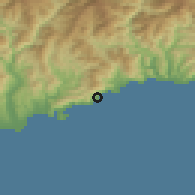 Shaded relief of the 52 km around Monte Carlo, drawn from the GMTED2010 grid