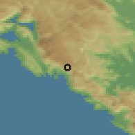 Shaded relief of the 52 km around Brajići, drawn from the GMTED2010 grid