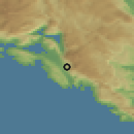 Shaded relief of the 52 km around Bratešići, drawn from the GMTED2010 grid