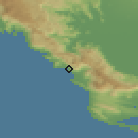 Shaded relief of the 53 km around Brca, drawn from the GMTED2010 grid