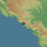Shaded relief of the 53 km around Buljarica, drawn from the GMTED2010 grid