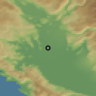 Shaded relief of the 52 km around Balabani, drawn from the GMTED2010 grid