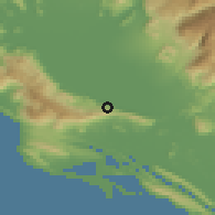 Shaded relief of the 53 km around Ckla, drawn from the GMTED2010 grid