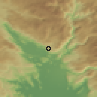 Shaded relief of the 52 km around Crnci, drawn from the GMTED2010 grid