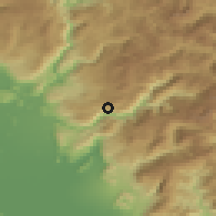 Shaded relief of the 52 km around Delaj, drawn from the GMTED2010 grid