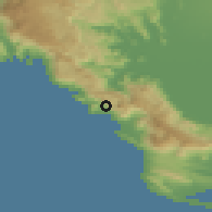 Shaded relief of the 53 km around Đenđinovići, drawn from the GMTED2010 grid