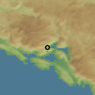 Shaded relief of the 52 km around Donji Morinj, drawn from the GMTED2010 grid