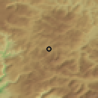 Shaded relief of the 52 km around Bare, drawn from the GMTED2010 grid
