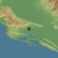 Shaded relief of the 53 km around Draginje, drawn from the GMTED2010 grid