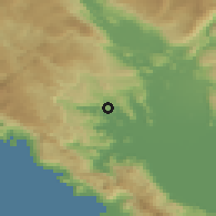 Shaded relief of the 52 km around Drušići, drawn from the GMTED2010 grid
