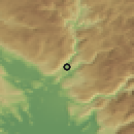 Shaded relief of the 52 km around Duga, drawn from the GMTED2010 grid