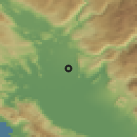 Shaded relief of the 52 km around Dušići, drawn from the GMTED2010 grid