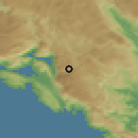 Shaded relief of the 52 km around Erakovići, drawn from the GMTED2010 grid