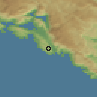 Shaded relief of the 52 km around Glavati, drawn from the GMTED2010 grid