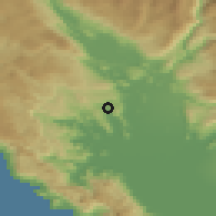 Shaded relief of the 52 km around Goljemadi, drawn from the GMTED2010 grid