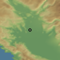 Shaded relief of the 52 km around Golubovci, drawn from the GMTED2010 grid