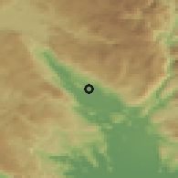 Shaded relief of the 52 km around Gorica, drawn from the GMTED2010 grid