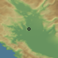 Shaded relief of the 52 km around Goričani, drawn from the GMTED2010 grid