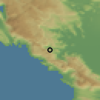 Shaded relief of the 53 km around Gornji Brčeli, drawn from the GMTED2010 grid