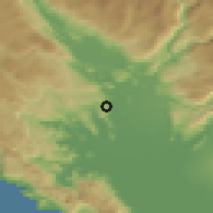 Shaded relief of the 52 km around Gornji Kokoti, drawn from the GMTED2010 grid