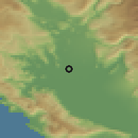 Shaded relief of the 52 km around Gostilj, drawn from the GMTED2010 grid