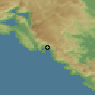 Shaded relief of the 53 km around Bečići, drawn from the GMTED2010 grid