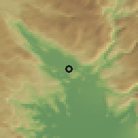 Shaded relief of the 52 km around Grbe, drawn from the GMTED2010 grid
