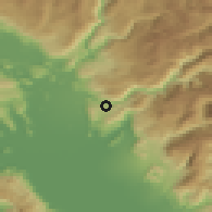 Shaded relief of the 52 km around Gurec, drawn from the GMTED2010 grid