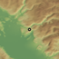 Shaded relief of the 52 km around Helmnica, drawn from the GMTED2010 grid