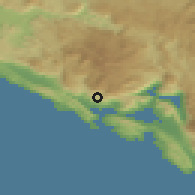 Shaded relief of the 52 km around Kameno, drawn from the GMTED2010 grid