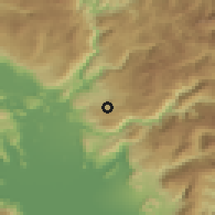 Shaded relief of the 52 km around Koći, drawn from the GMTED2010 grid