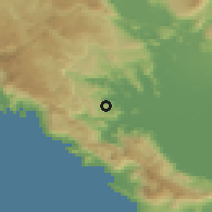 Shaded relief of the 53 km around Komarno, drawn from the GMTED2010 grid