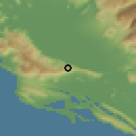 Shaded relief of the 53 km around Arbnež, drawn from the GMTED2010 grid