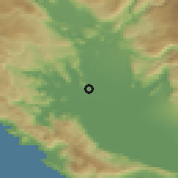 Shaded relief of the 52 km around Berislavci, drawn from the GMTED2010 grid