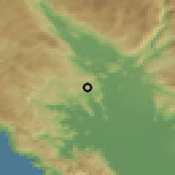 Shaded relief of the 52 km around Kornet, drawn from the GMTED2010 grid
