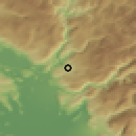 Shaded relief of the 52 km around Kosor, drawn from the GMTED2010 grid