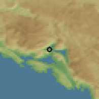 Shaded relief of the 52 km around Kostanjica, drawn from the GMTED2010 grid