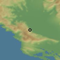 Shaded relief of the 53 km around Besa, drawn from the GMTED2010 grid