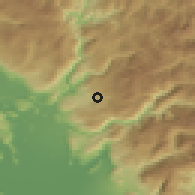 Shaded relief of the 52 km around Bezjovo, drawn from the GMTED2010 grid