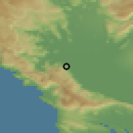Shaded relief of the 53 km around Krnjice, drawn from the GMTED2010 grid