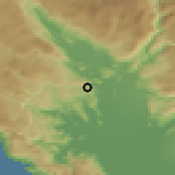 Shaded relief of the 52 km around Kruse, drawn from the GMTED2010 grid