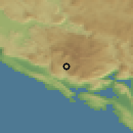 Shaded relief of the 52 km around Kruševice, drawn from the GMTED2010 grid