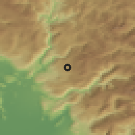 Shaded relief of the 52 km around Kržanja, drawn from the GMTED2010 grid