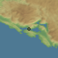 Shaded relief of the 52 km around Kumbor, drawn from the GMTED2010 grid