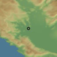 Shaded relief of the 52 km around Kurilo, drawn from the GMTED2010 grid